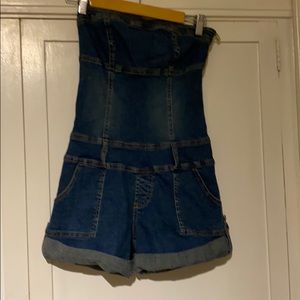 Hot Kiss Denim Strapless Romper w/ Cuffed Hem SzM